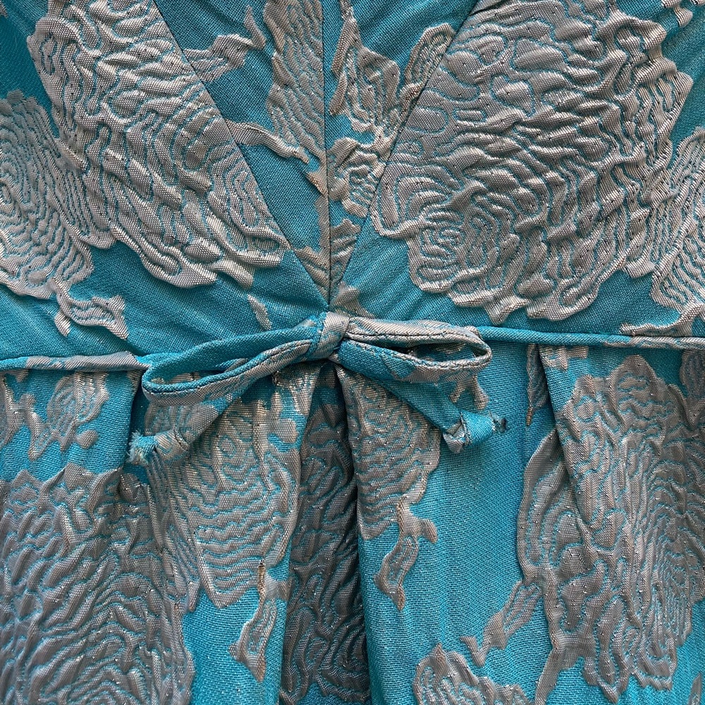 Vintage handmade teal and gold dress in beautiful condition